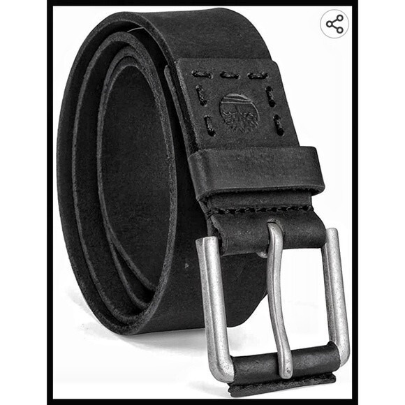 Timberland Genuine Leather Casual Belt Matte Black Square Silver Metal Buckle 36 - Picture 1 of 11